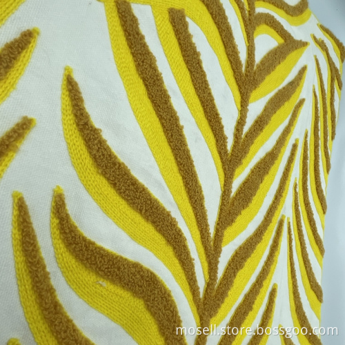 Yellow Square Lumbar Pillow Cover with Leaf Pattern
